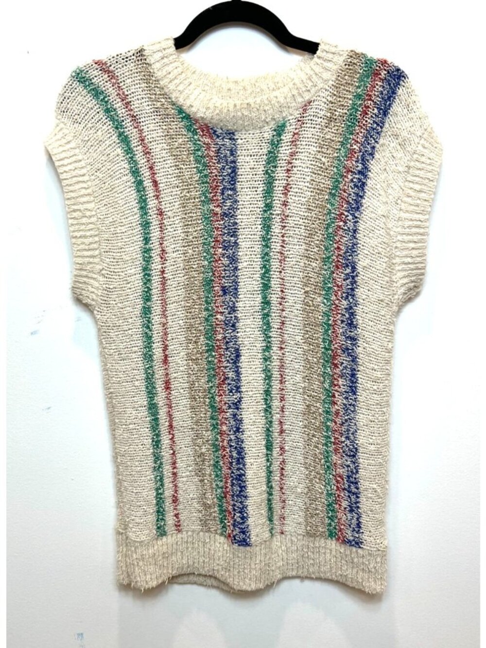 Vintage Striped Knit Cap Sleeve Sweater Medium Sweater Loft New York Cotton